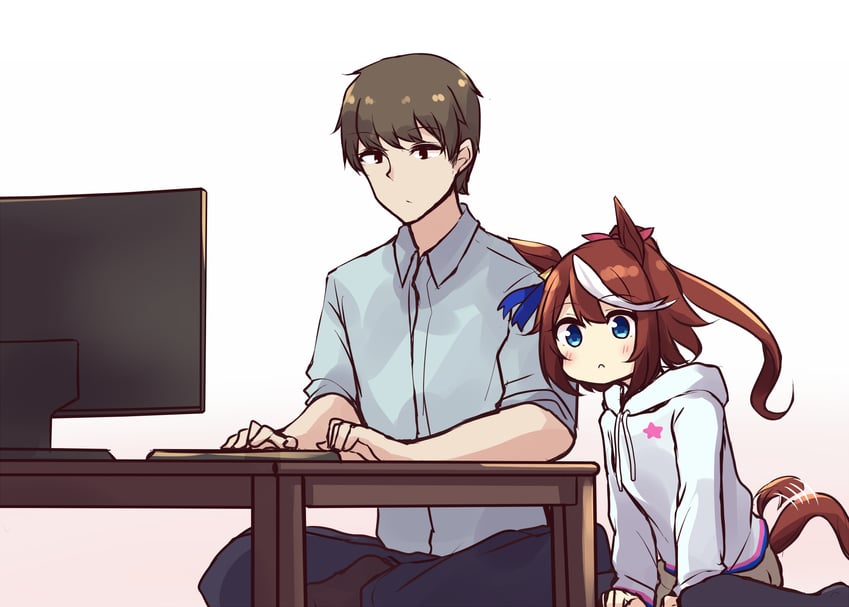 trainer and tokai teio (umamusume) drawn by soramuko