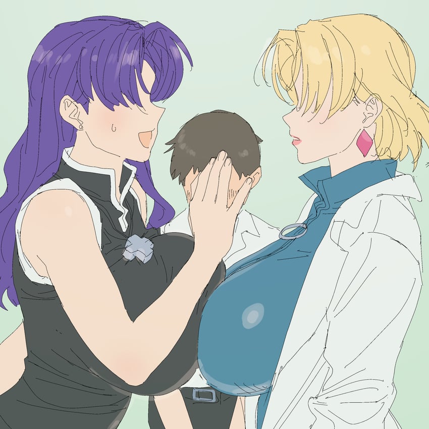 ikari shinji, katsuragi misato, and akagi ritsuko (neon genesis evangelion) drawn by onsen_tamago_(hs_egg)