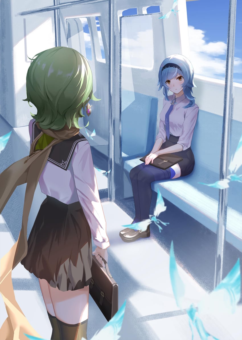 eula, collei, and crystalfly (genshin impact) drawn by aoba_ao
