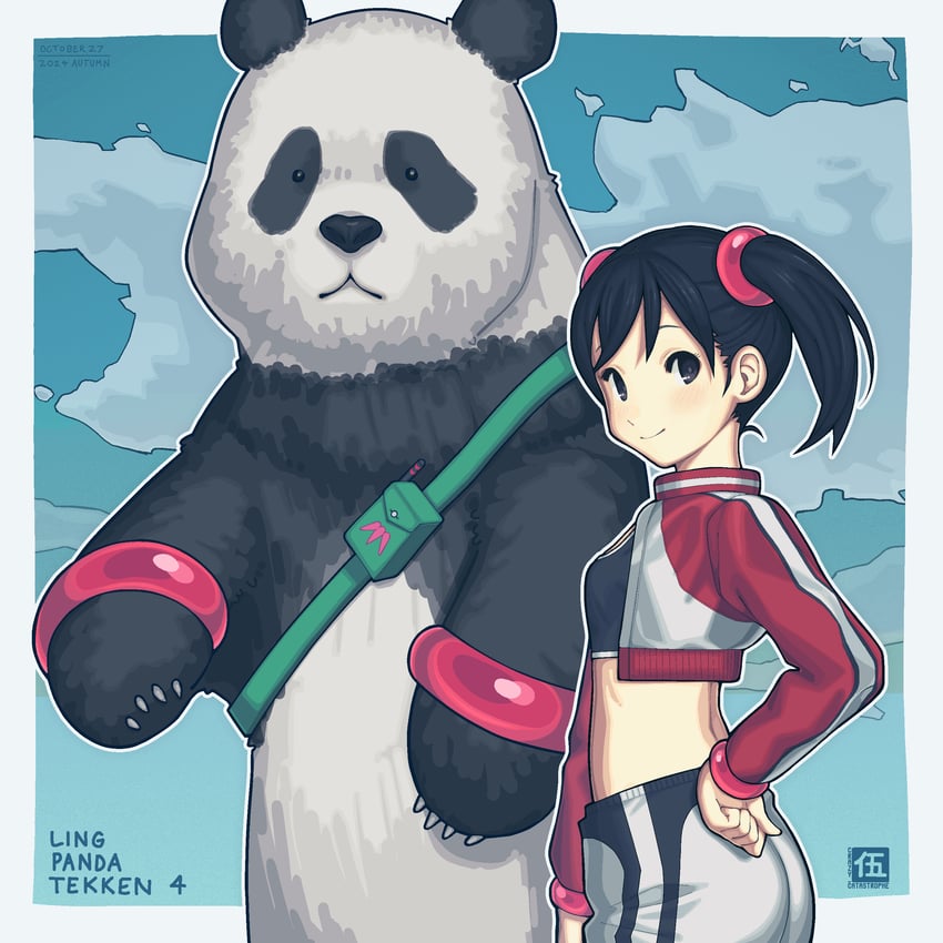 ling xiaoyu and panda (tekken and 1 more) drawn by fizzy_(fizzywattr)
