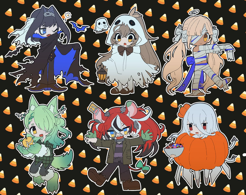 ouro kronii, nanashi mumei, hakos baelz, ceres fauna, tsukumo sana, and 3 more (hololive and 1 more) drawn by quasarcake