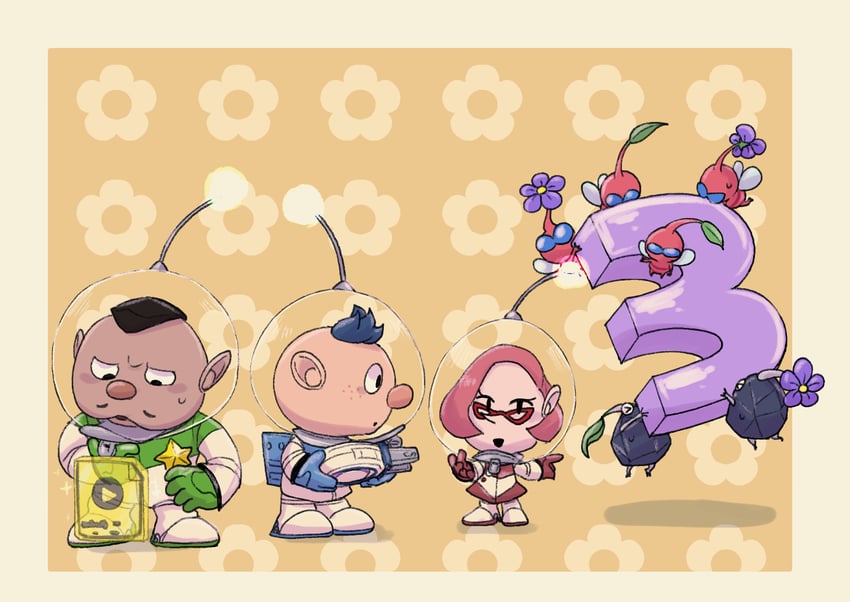winged pikmin, rock pikmin, alph, brittany, and charlie (pikmin and 1 more) drawn by usuba_(hatomugip)