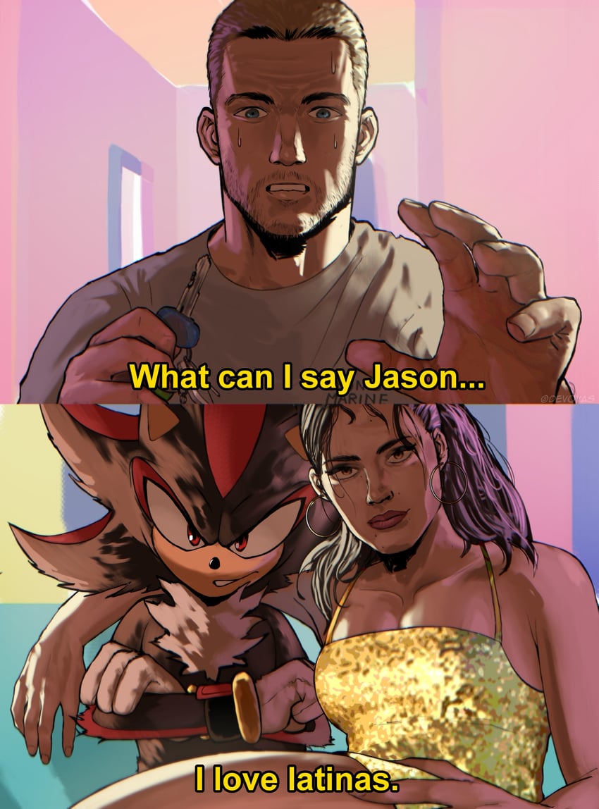 shadow the hedgehog, lucia caminos, and jason duval (sonic and 2 more) drawn by devovas