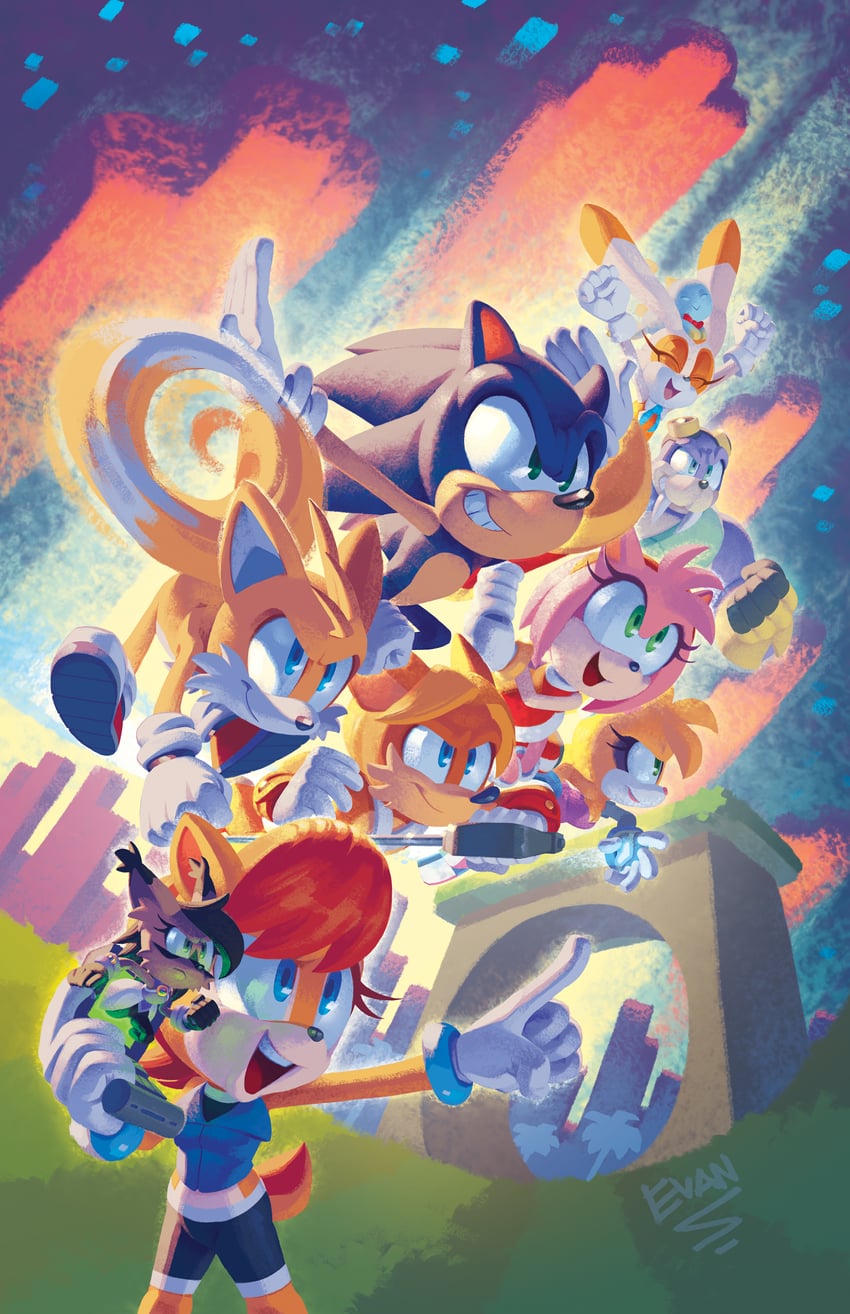 sonic the hedgehog, amy rose, tails, cream the rabbit, neutral chao, and 7 more (sonic and 1 more) drawn by evan_stanley