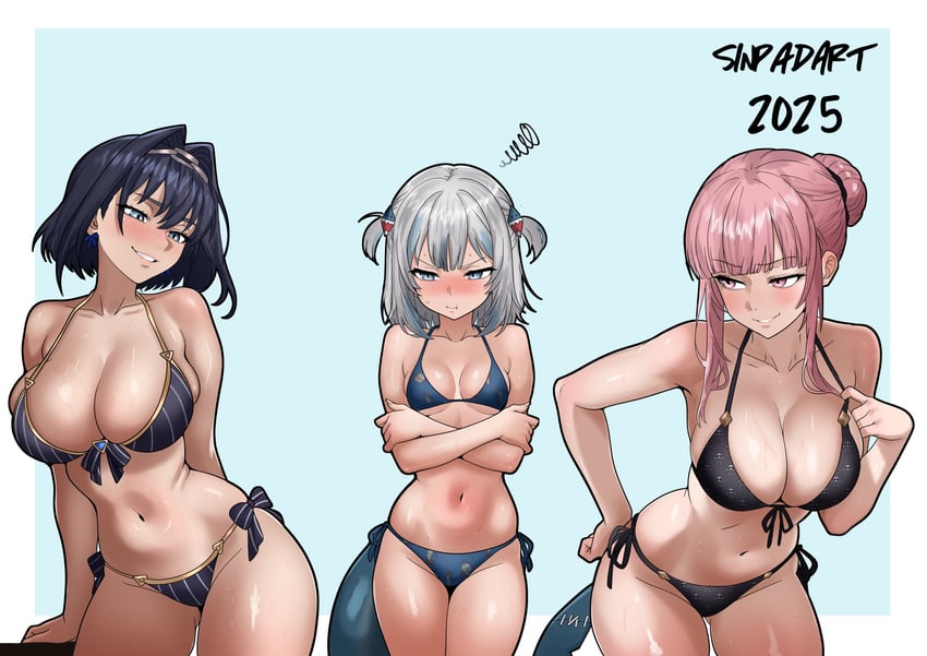 gawr gura, mori calliope, and ouro kronii (hololive and 1 more) drawn by sinpadart
