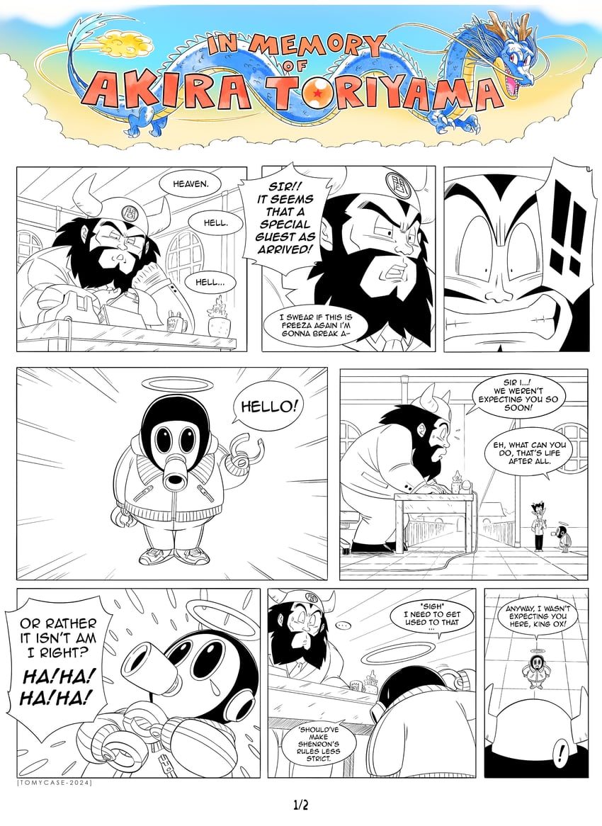 toriyama akira, enma daiou, and guide (dragon ball) drawn by tomycase