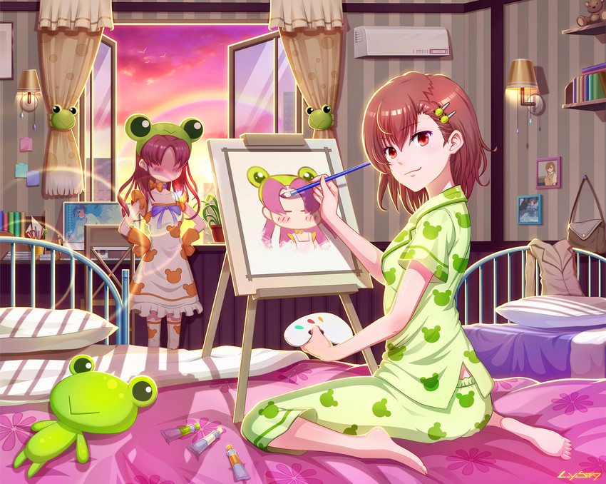 misaka mikoto, shirai kuroko, and gekota (toaru majutsu no index and 1 more) drawn by level_7