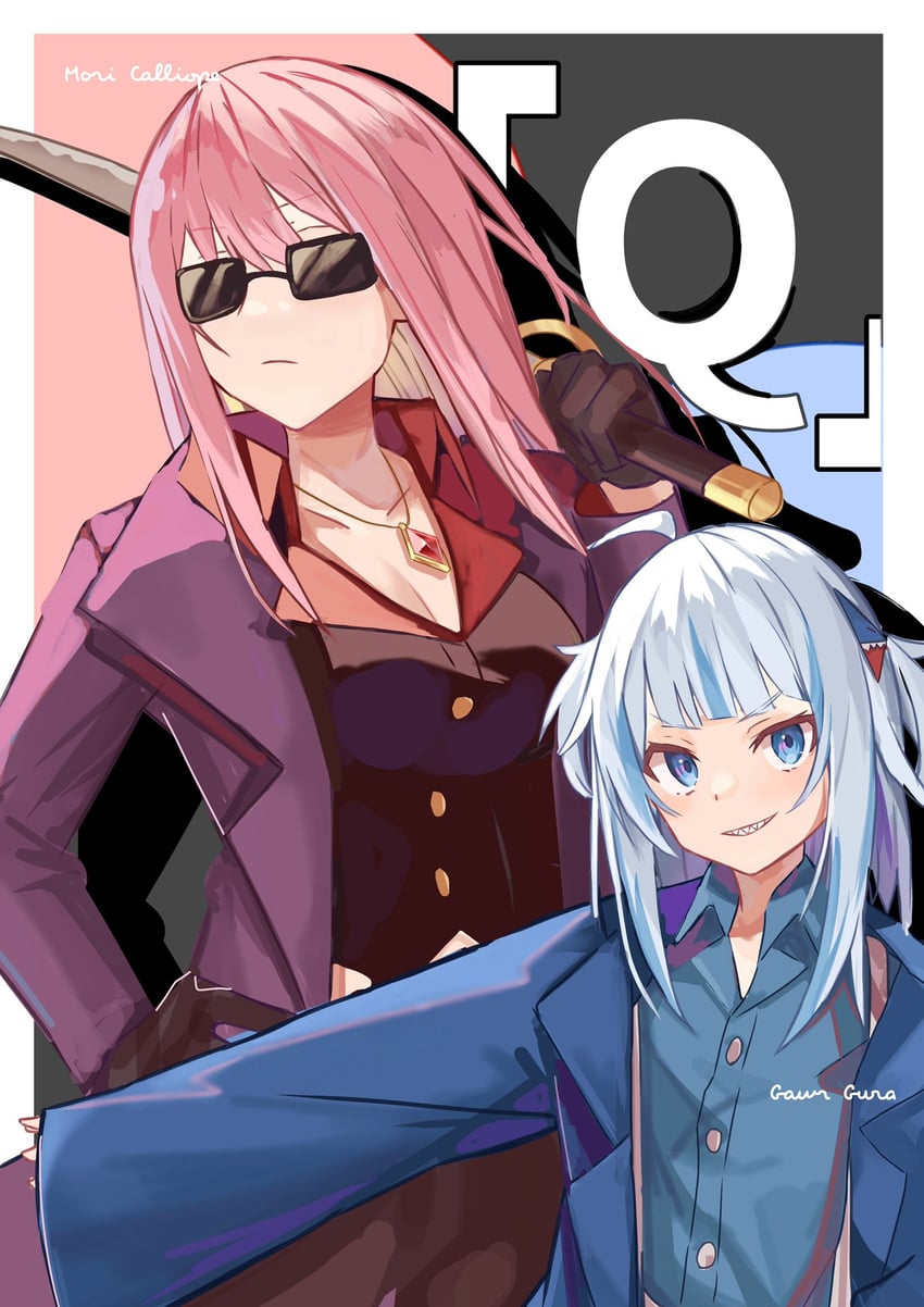 gawr gura and mori calliope (hololive and 2 more) drawn by tsukikaze_aki
