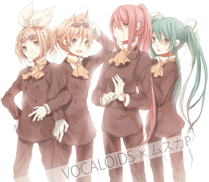 hatsune miku, kagamine rin, kagamine len, megurine luka, and muska (vocaloid and 1 more) drawn by tetsuo_(tashirosu)