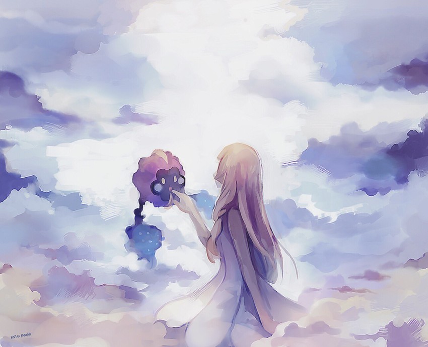 lillie and cosmog (pokemon and 1 more) drawn by miu_pachi