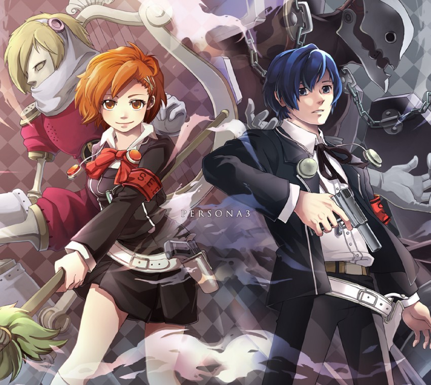 yuuki makoto, shiomi kotone, thanatos, and orpheus (persona and 2 more) drawn by el_(mushboom)
