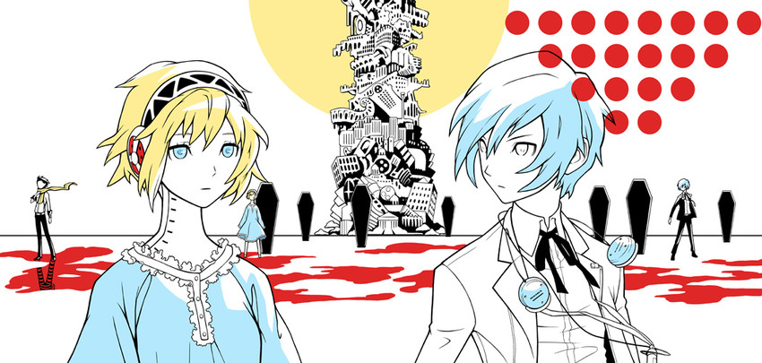 yuuki makoto, aigis, and mochizuki ryouji (persona and 1 more) drawn by deretta