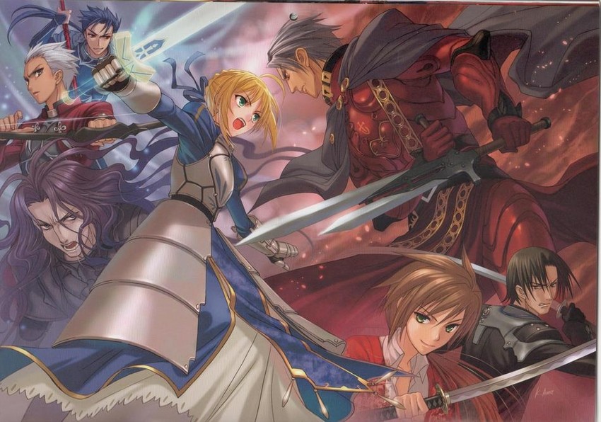 artoria pendragon, saber, cu chulainn, archer, berserker, and 3 more (fate and 6 more) drawn by amazio_komeko