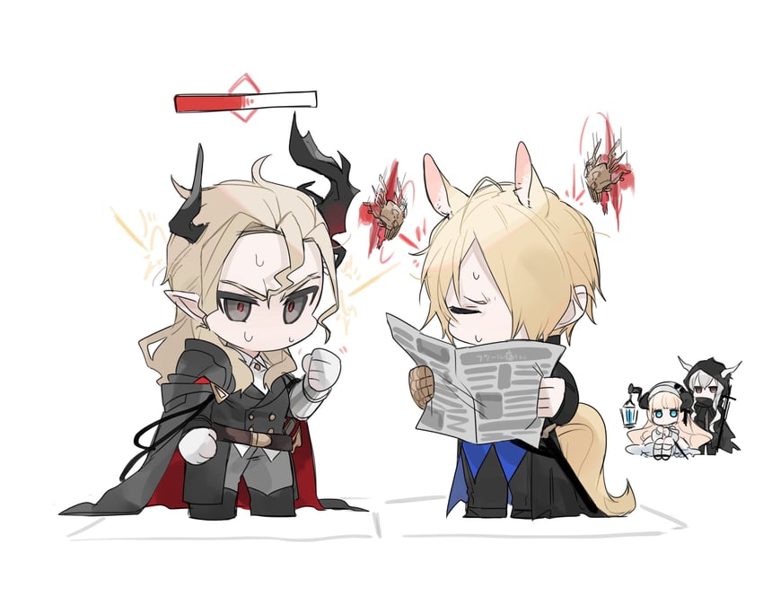 shining, mlynar, nightingale, and manfred (arknights) drawn by yakota_(usuk-yako)
