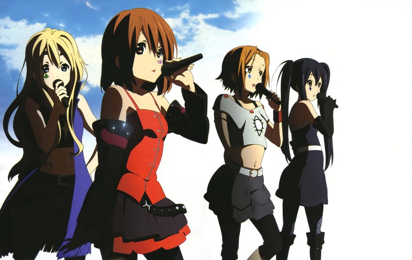 nakano azusa, hirasawa yui, tainaka ritsu, and kotobuki tsumugi (k-on! and 1 more) drawn by karata_hiroshi