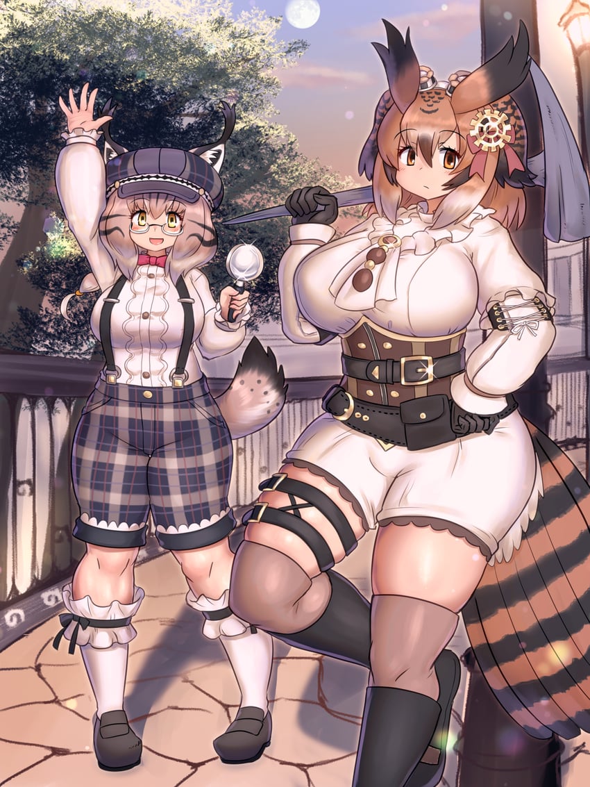 eurasian eagle owl and eurasian lynx (kemono friends and 1 more) drawn by mo23