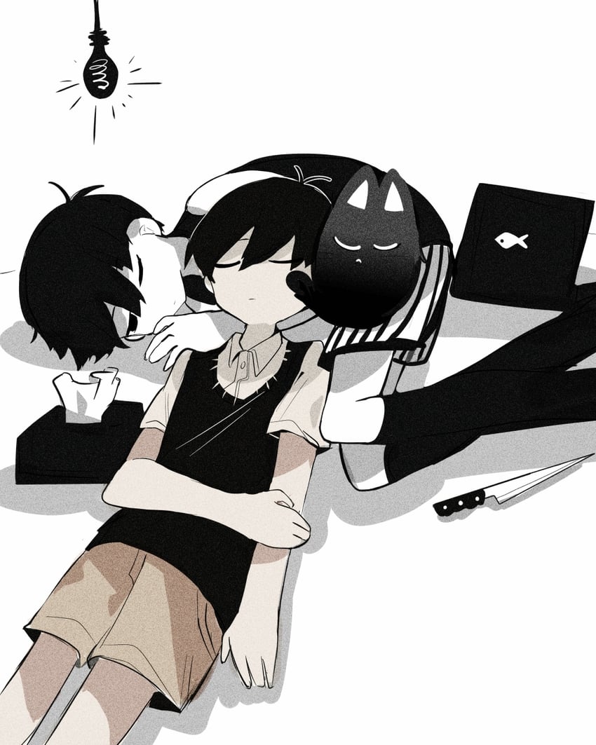 sunny, omori, and mewo (omori) drawn by aislan