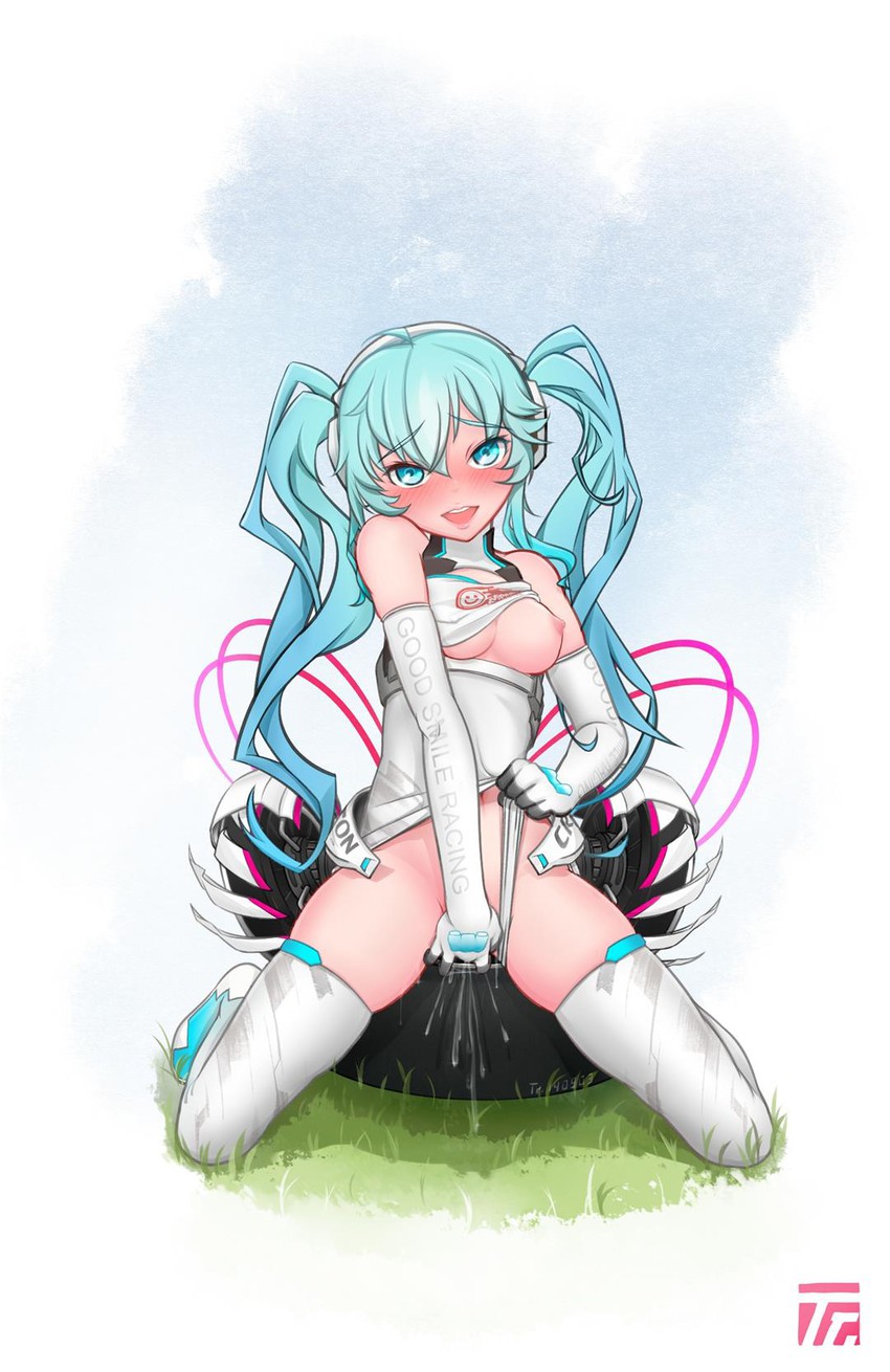 hatsune miku and racing miku (vocaloid and 2 more) drawn by trflame