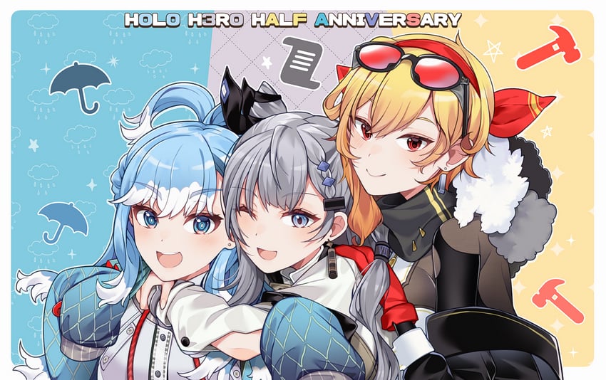 kaela kovalskia, kobo kanaeru, and vestia zeta (hololive and 1 more) drawn by mitsumine_(ookami_no_oyashiro)