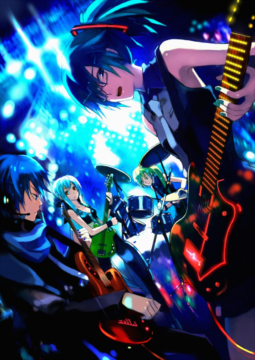 hatsune miku, kaito, yowane haku, and akita neru (vocaloid) drawn by verus
