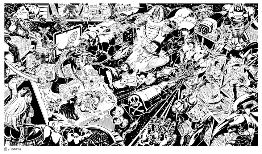 chun-li, spider-man, slime, mega man, godzilla, and 27 more (final fantasy and 32 more) drawn by vinhnyu