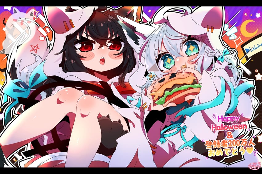 shirakami fubuki, kurokami fubuki, and fubuzilla (hololive) drawn by sakuramochi_(sakura_frappe)
