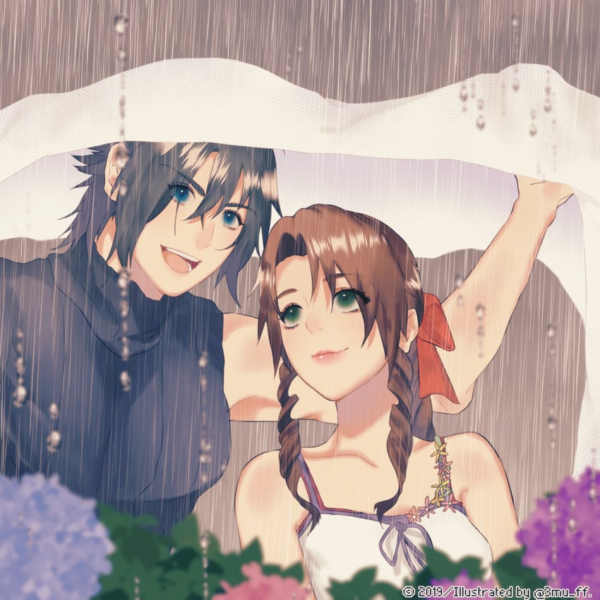aerith gainsborough and zack fair (final fantasy and 2 more) drawn by 3mu_ff