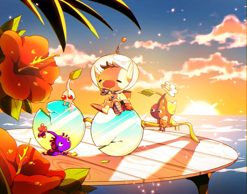 red pikmin, olimar, yellow pikmin, purple pikmin, and white pikmin (pikmin) drawn by shirushiki