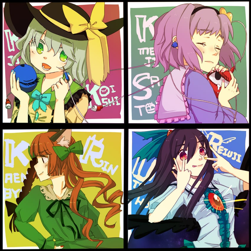komeiji koishi, komeiji satori, kaenbyou rin, and reiuji utsuho (touhou) drawn by toad22