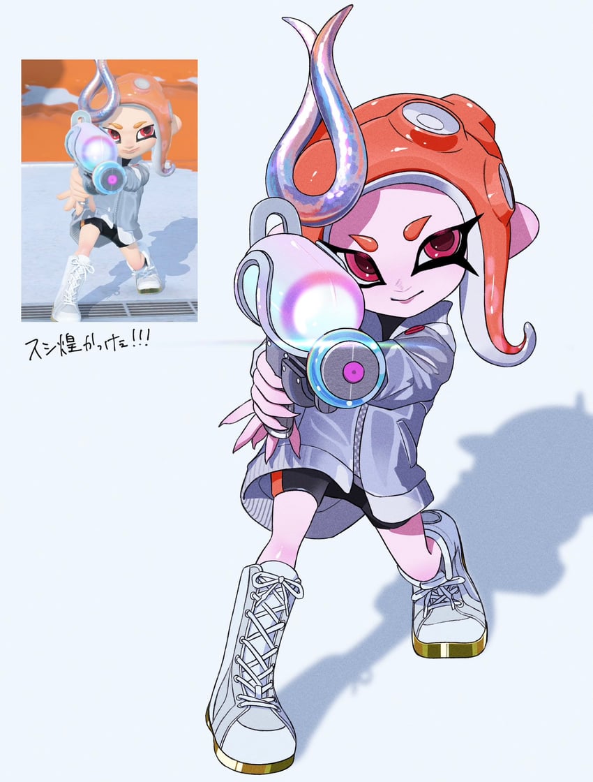 octoling player character and octoling girl (splatoon and 1 more) drawn by oka_kabe