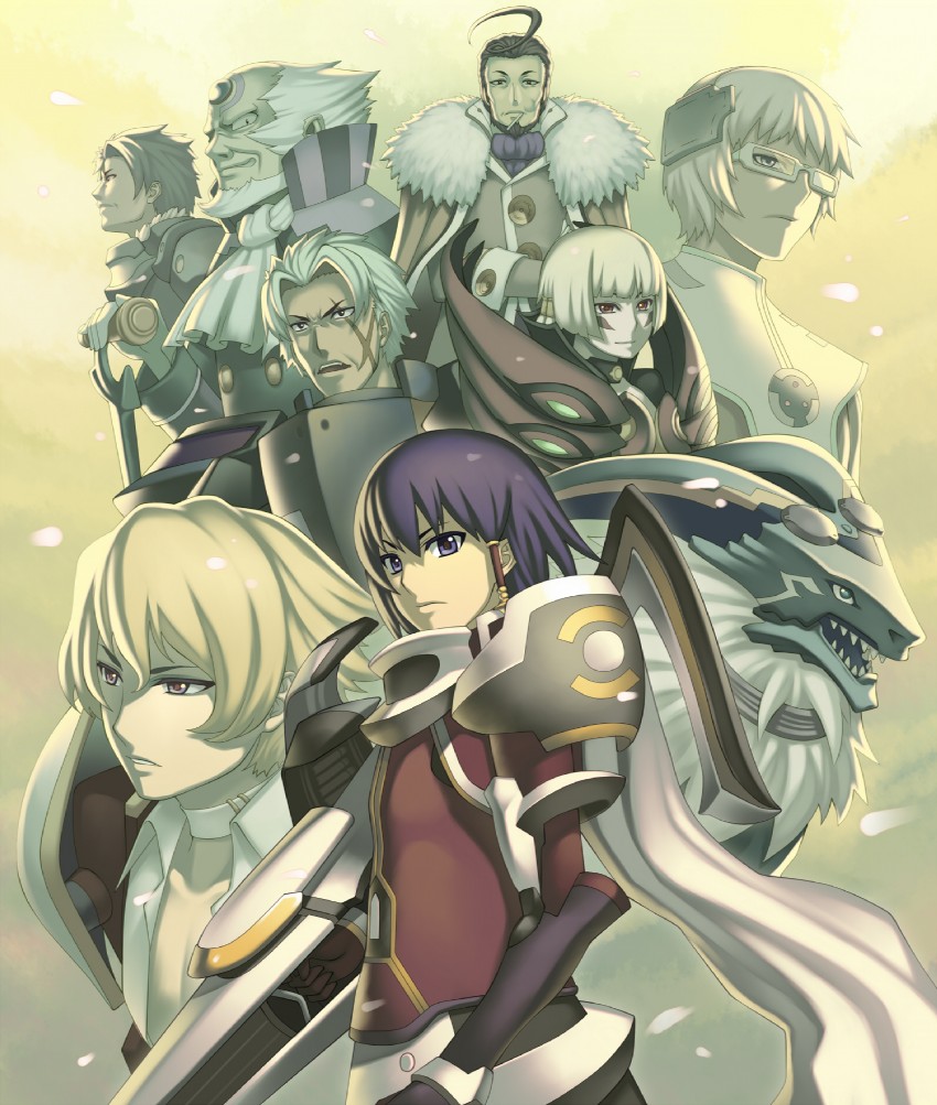 chroah vatel, shun, michitaka ayatane, legris branchesca, targana, and 4 more (ar tonelico and 1 more) drawn by terumii