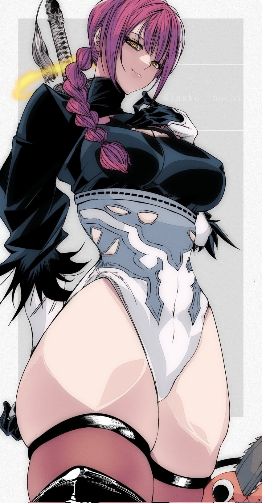 2b, makima, and pochita (chainsaw man) drawn by kinakomochi_(user_vedc2333)