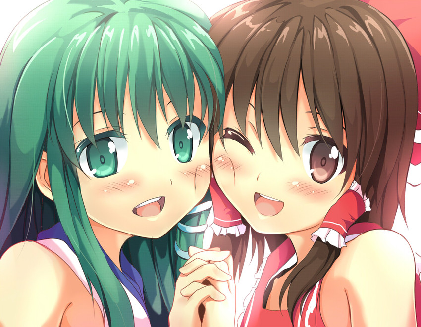 hakurei reimu and kochiya sanae (touhou) drawn by madara_hio