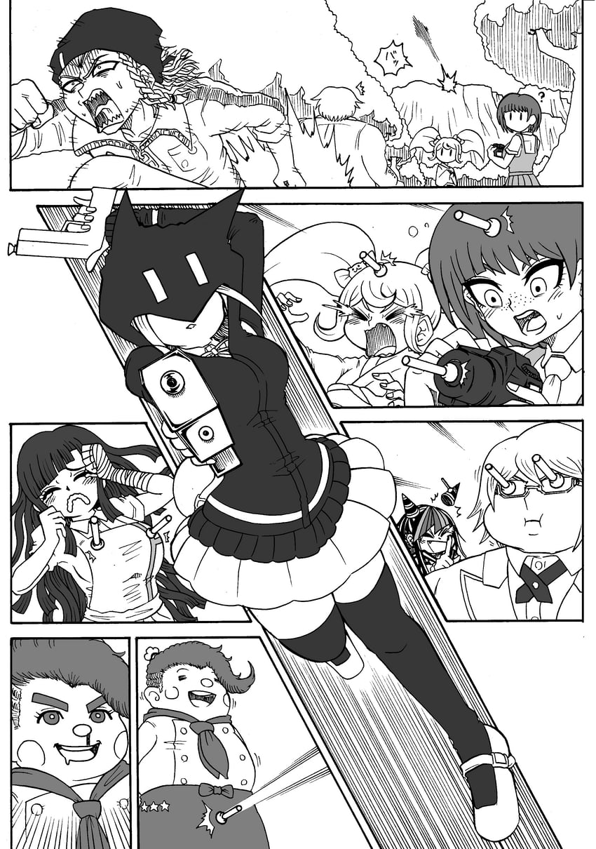 nanami chiaki, tsumiki mikan, mioda ibuki, saionji hiyoko, koizumi mahiru, and 3 more (danganronpa and 1 more) drawn by jan1214