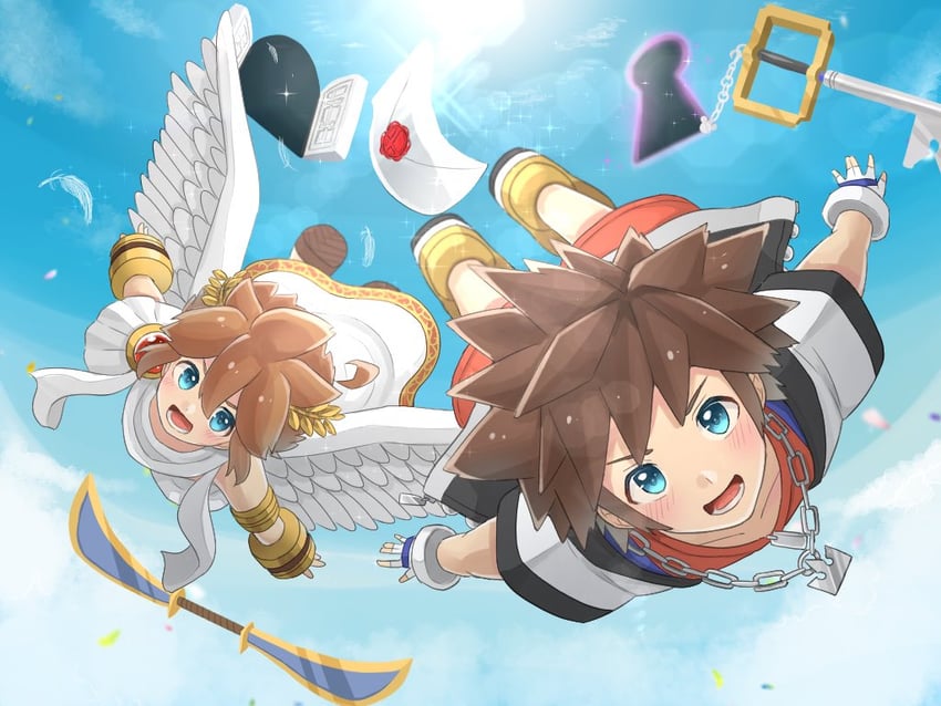 pit and sora (super smash bros. and 3 more) drawn by waffuum
