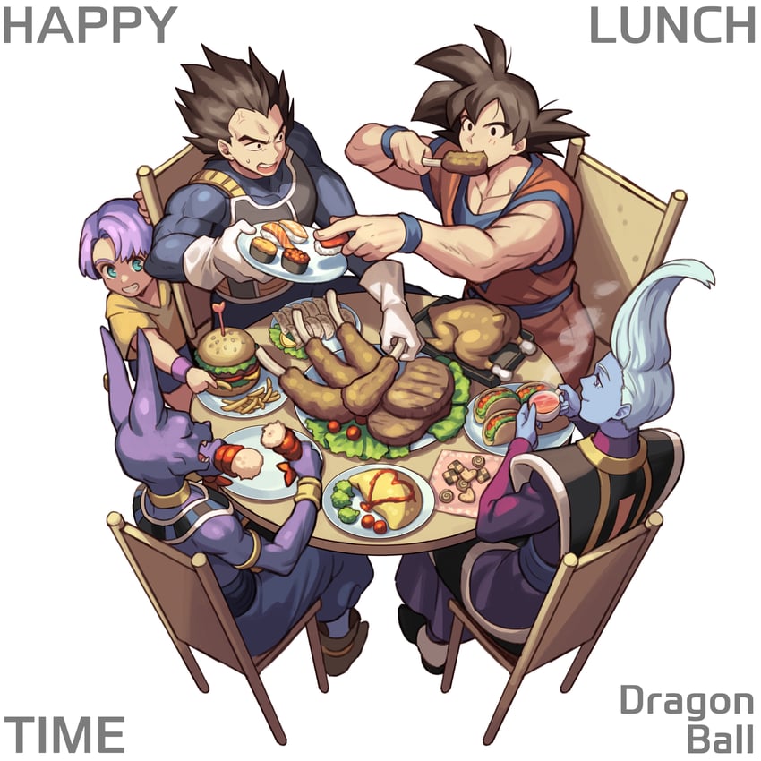 son goku, vegeta, trunks, beerus, and whis (dragon ball and 1 more) drawn by minor_(minor2730)