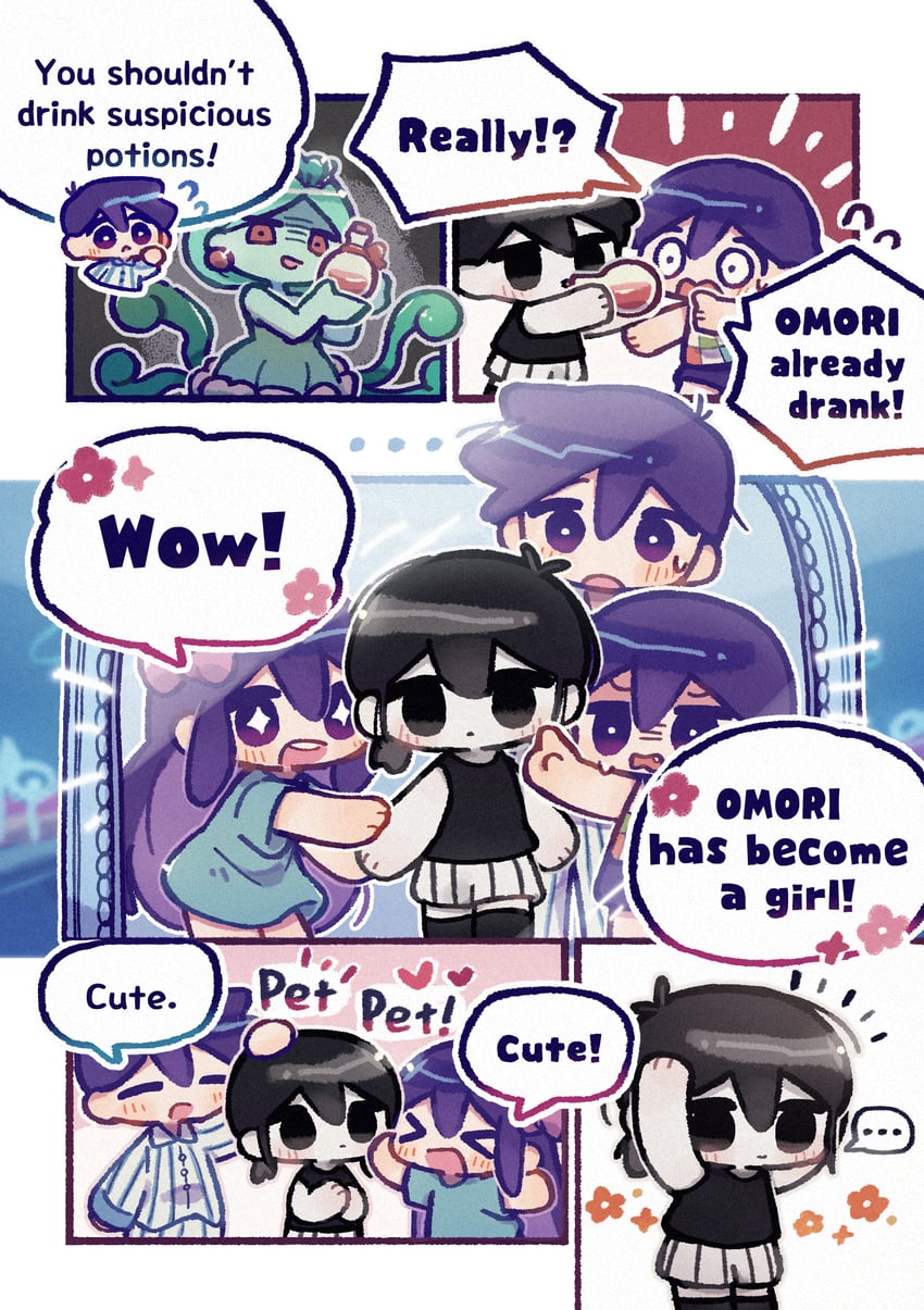 omori, aubrey, kel, hero, and medusa (omori) drawn by wakame_(vhai26uhykmqb9k)