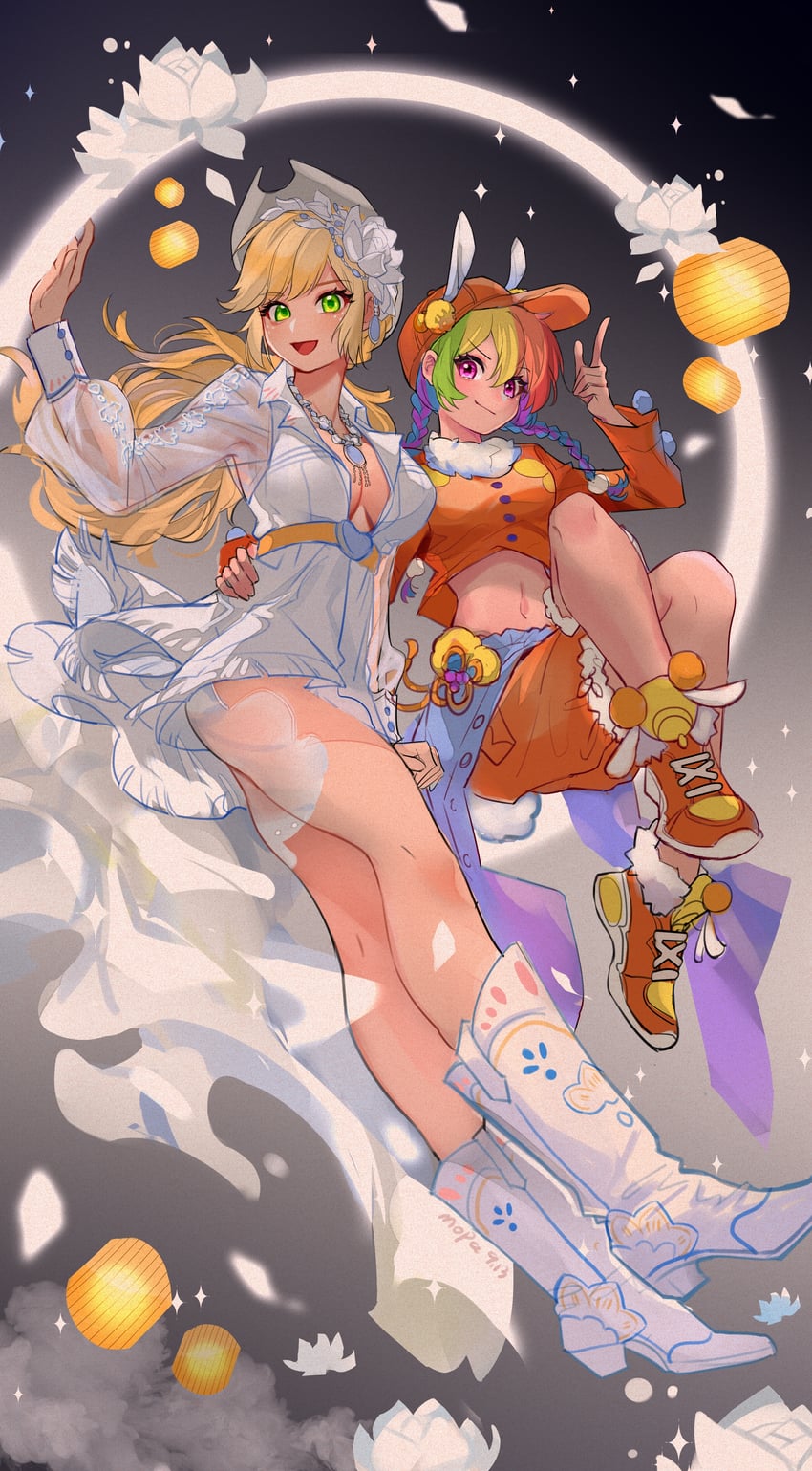 rainbow dash and applejack (my little pony and 2 more) drawn by kewoshixiaodaia