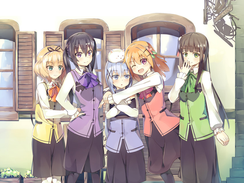 kafuu chino, hoto cocoa, kirima syaro, tippy, tedeza rize, and 1 more (gochuumon wa usagi desu ka?) drawn by seneto