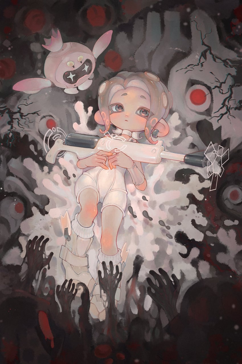 octoling player character, octoling girl, pearl, agent 8, pearl drone, and 3 more (splatoon and 2 more) drawn by liang_cun_rakuna