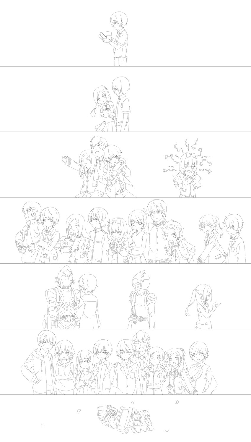 nozama tomoko, sakuta ryuusei, joujima yuuki, kisaragi gentarou, utahoshi kengo, and 3 more (kamen rider and 1 more) drawn by shenbei_xiaoqiu
