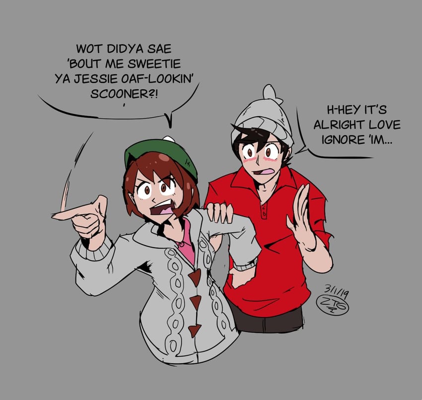 gloria and victor (pokemon and 1 more) drawn by deputy_rust