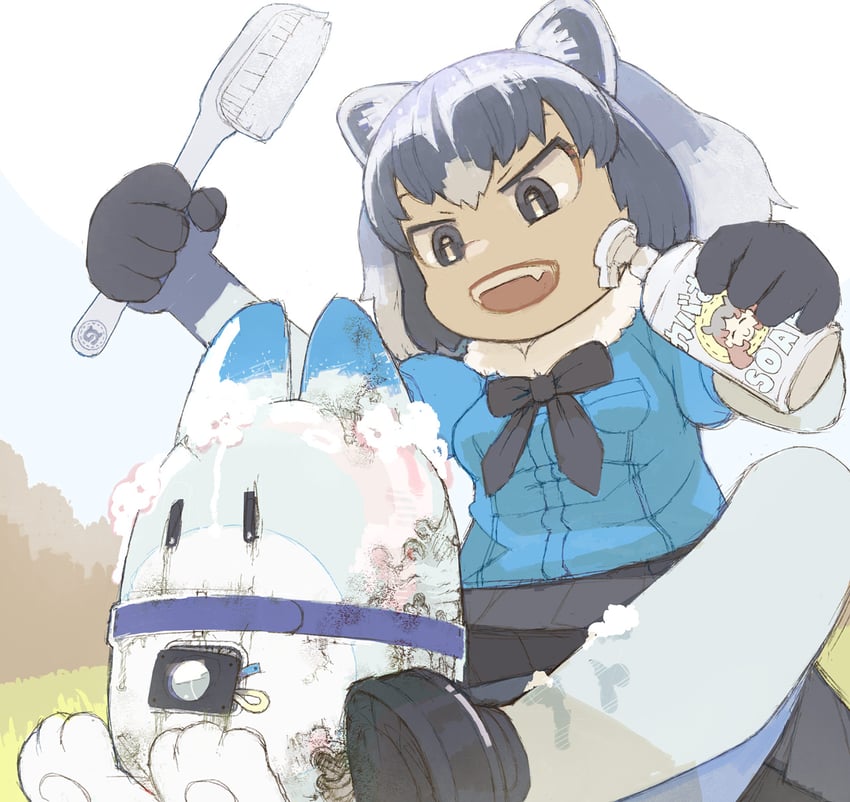 common raccoon, lucky beast, and hippopotamus (kemono friends) drawn by catcar0983