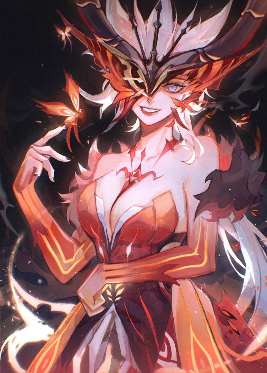 crimson lotus moth and signora (genshin impact) drawn by oastlv