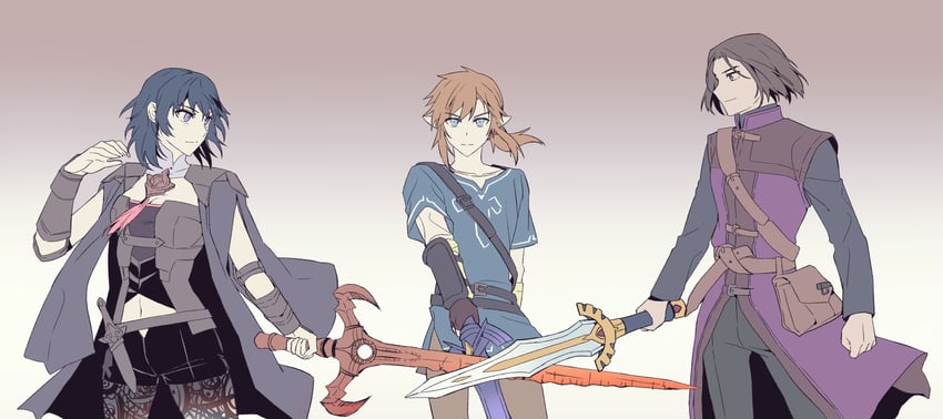 link, female byleth, and hero (fire emblem and 6 more) drawn by baaaam_7