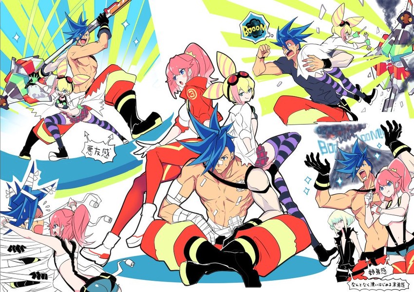 lio fotia, galo thymos, aina ardebit, and lucia fex (promare) drawn by manbou_no_ane