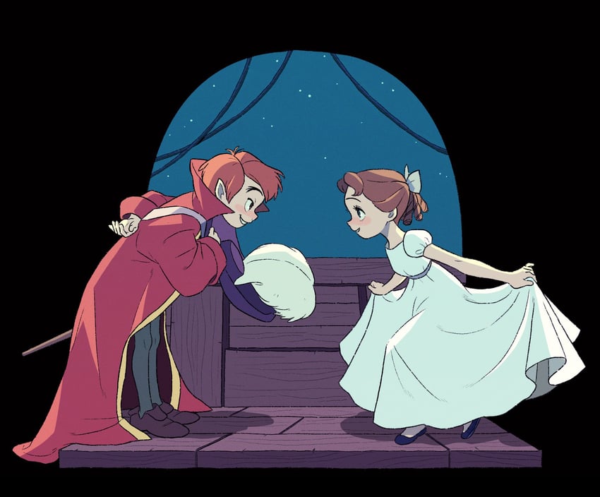 peter pan and wendy darling (walt disney's peter pan) drawn by kumao_(uexxww)