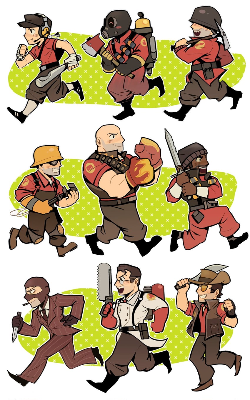 pyro, red pyro, scout, engineer, medic, and 14 more (team fortress 2) drawn by 4dilrvtvwkchszc