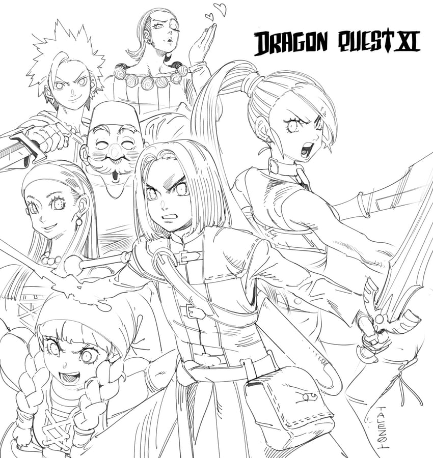hero, martina, veronica, senya, camyu, and 2 more (dragon quest and 1 more) drawn by conto