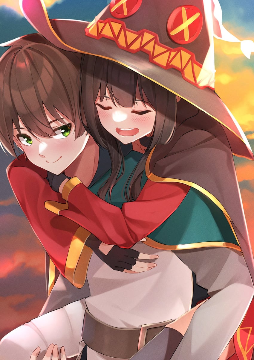 megumin and satou kazuma (kono subarashii sekai ni shukufuku wo!) drawn by sarasara_shoyu